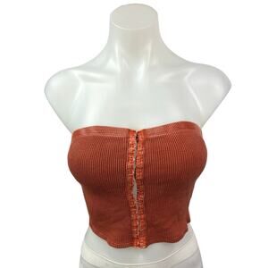 Urban Outfitters Brown Waffle Knit Strapless Corset Bustier Tube Crop Tank Top L